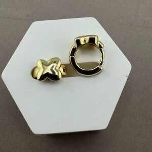 Gold Tone Butterfly Huggie Hoop Earrings Small‎ Hinged Polished Gold Finish